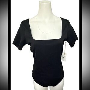 Good American Scuba Modern Bodysuit Square Neck Black Short Sleeve Size 4 NWT